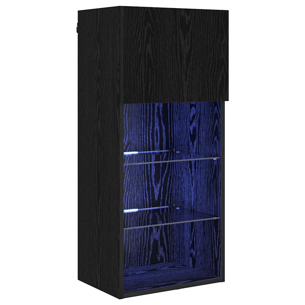 Wall-mounted TV Cabinet with LED Black Oak 40.5 x 30 x 90 cm