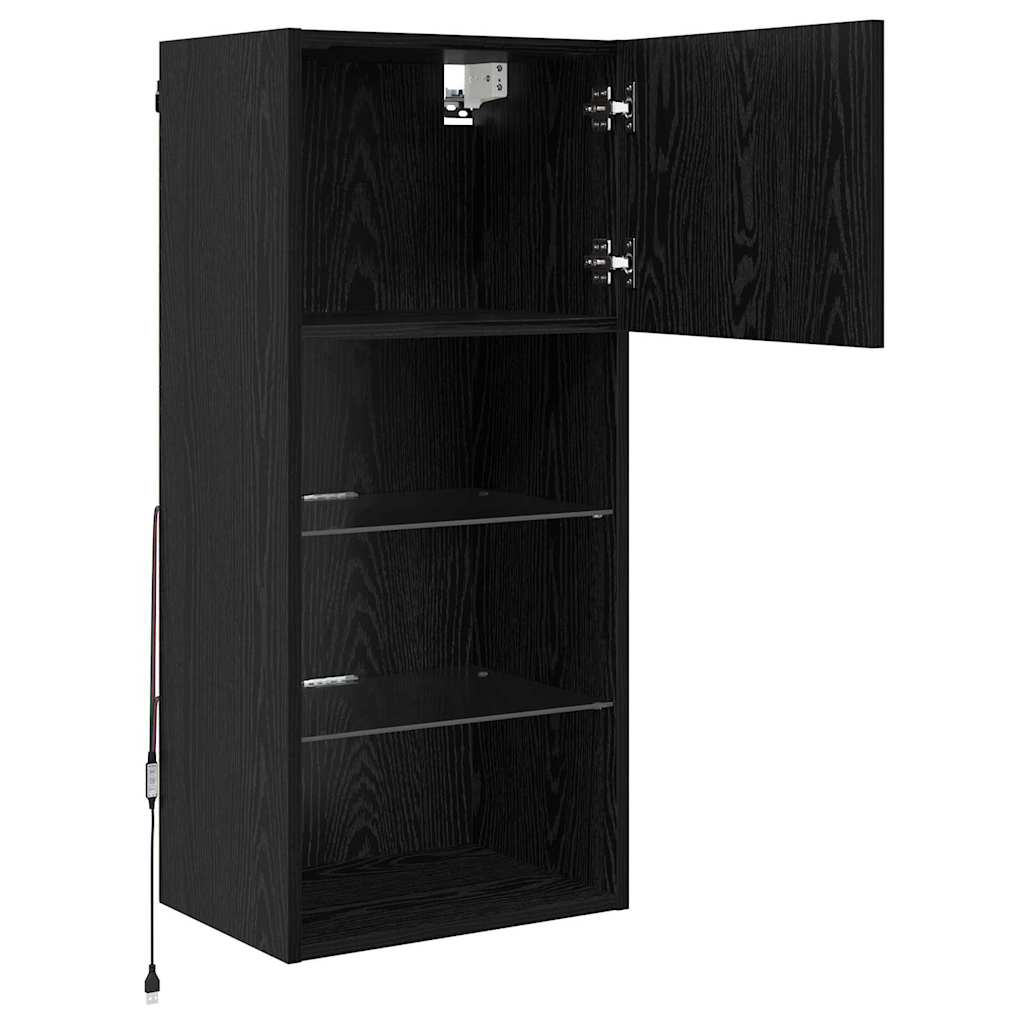 Wall-mounted TV Cabinet with LED Black Oak 40.5 x 30 x 90 cm