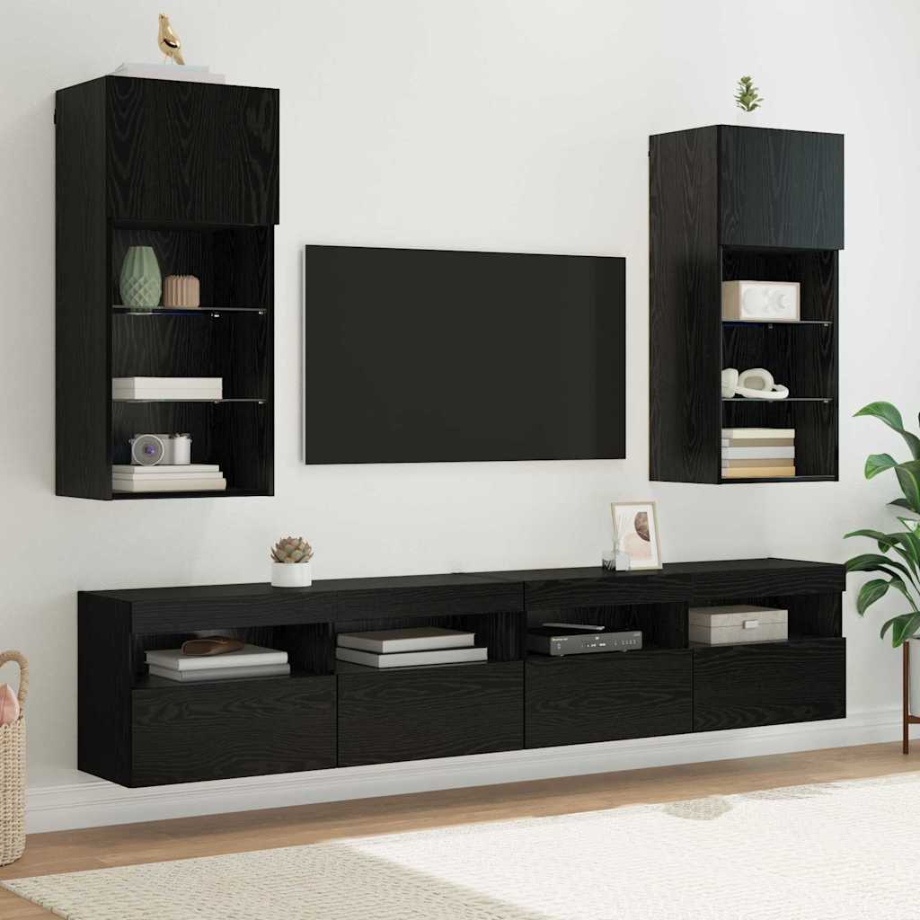 Wall-mounted TV Cabinets 2 pcs Black Oak 40.5 x 30 x 90 cm