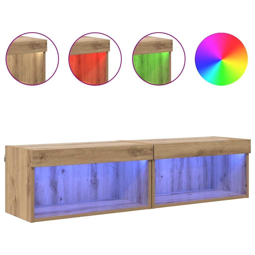 TV Cabinet Set with LED 2 pcs Artisan Oak 60 x 30 x 30 cm