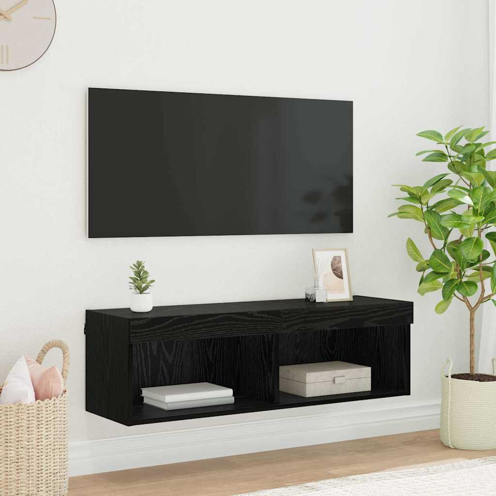TV Wall Cabinet Black Oak 100 x 30 x 30 cm Engineered Wood