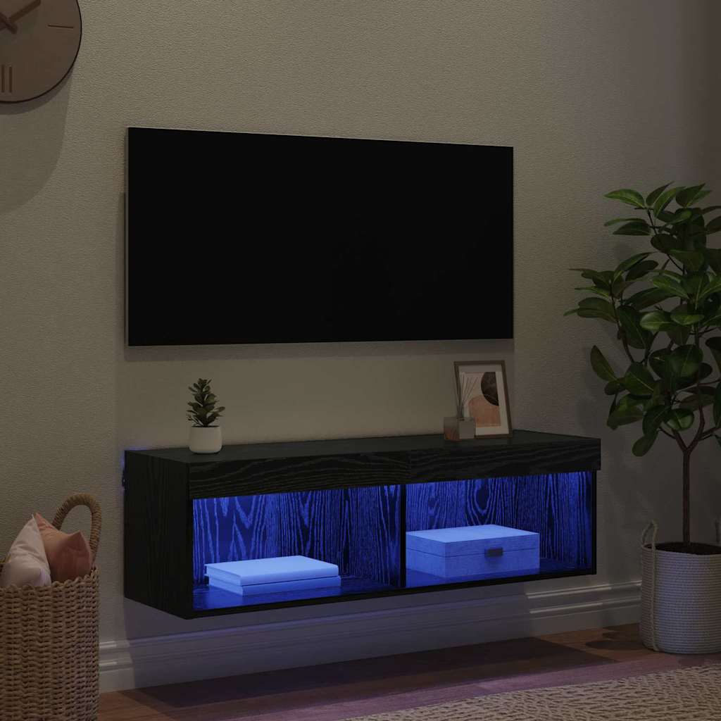 TV Wall Cabinet Black Oak 100 x 30 x 30 cm Engineered Wood