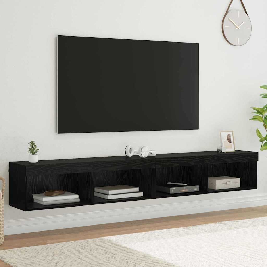 TV Cabinet Set 2 pcs Black Oak 100 x 30 x 30 cm Engineered Wood