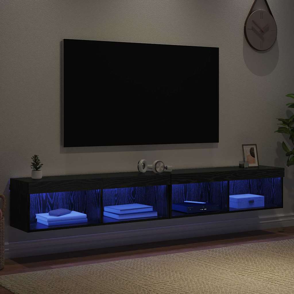 TV Cabinet Set 2 pcs Black Oak 100 x 30 x 30 cm Engineered Wood