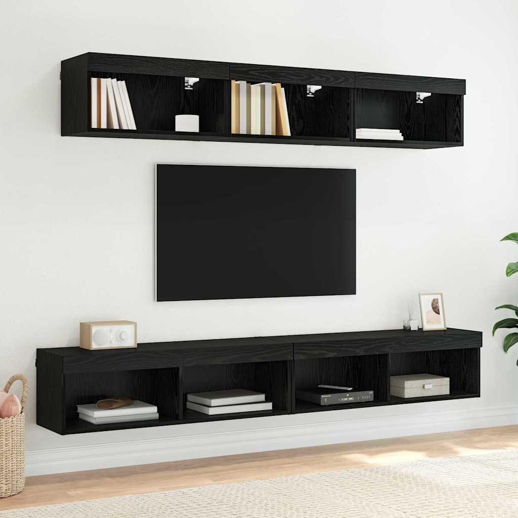 TV Cabinet Set 2 pcs Black Oak 100 x 30 x 30 cm Engineered Wood