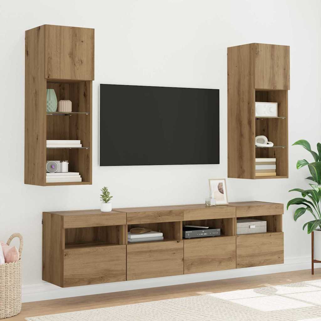 TV Wall Cabinets with LED 2 pcs Artisan Oak 40 x 30 x 40 cm