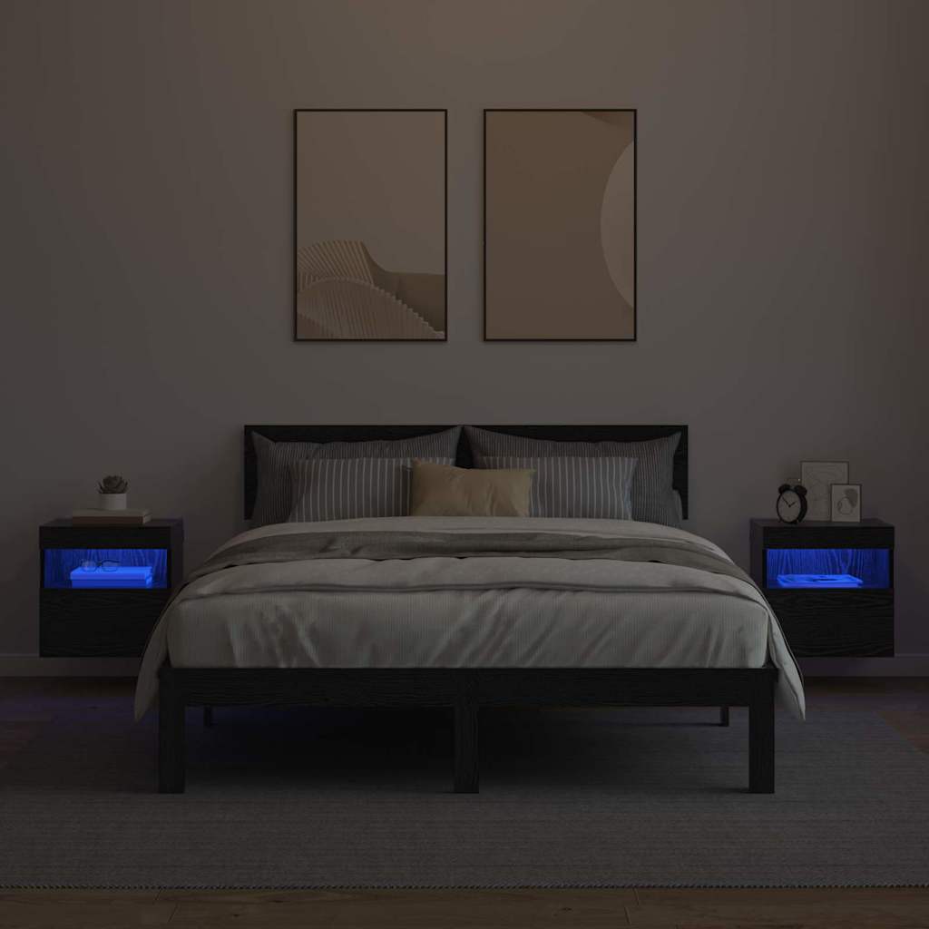TV Wall Cabinets with LED 2 pcs Black Oak 40 x 30 x 40 cm
