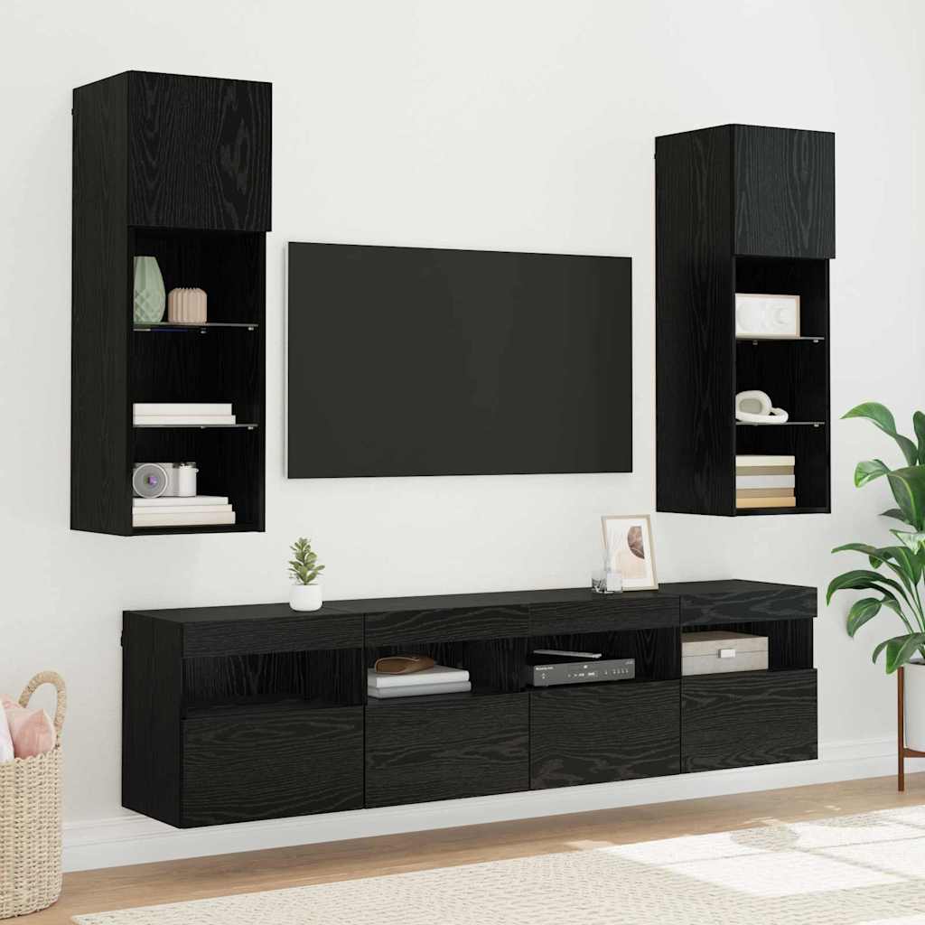 TV Wall Cabinets with LED 2 pcs Black Oak 40 x 30 x 40 cm