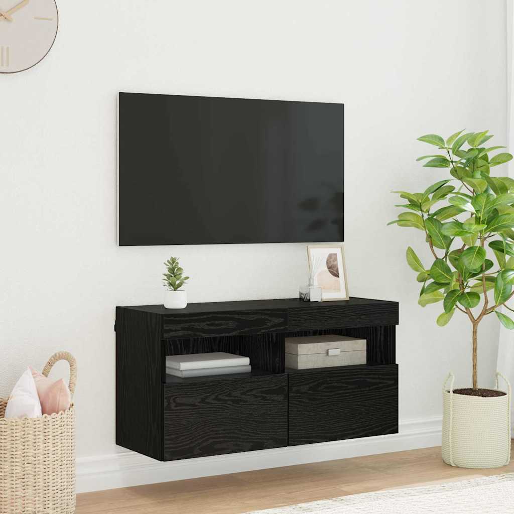TV Wall Cabinet Black Oak 80 x 30 x 40 cm Engineered Wood