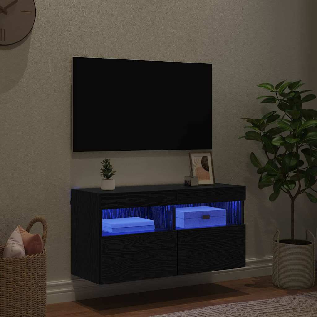 TV Wall Cabinet Black Oak 80 x 30 x 40 cm Engineered Wood