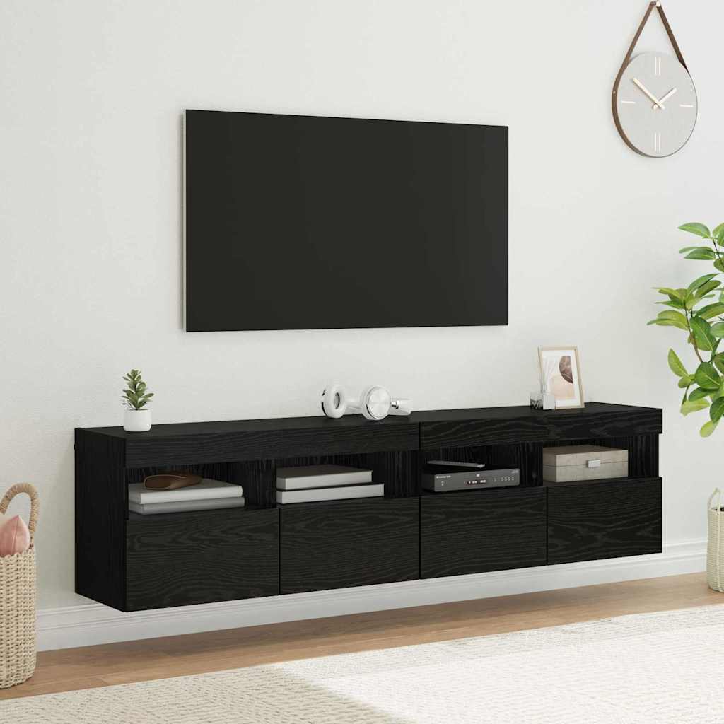TV Wall Cabinets with LED 2 pcs Black Oak 80 x 30 x 40 cm