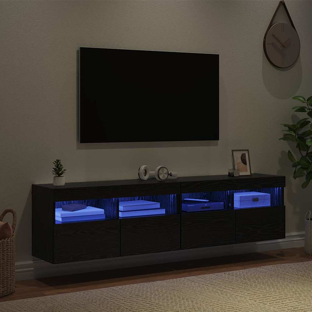 TV Wall Cabinets with LED 2 pcs Black Oak 80 x 30 x 40 cm