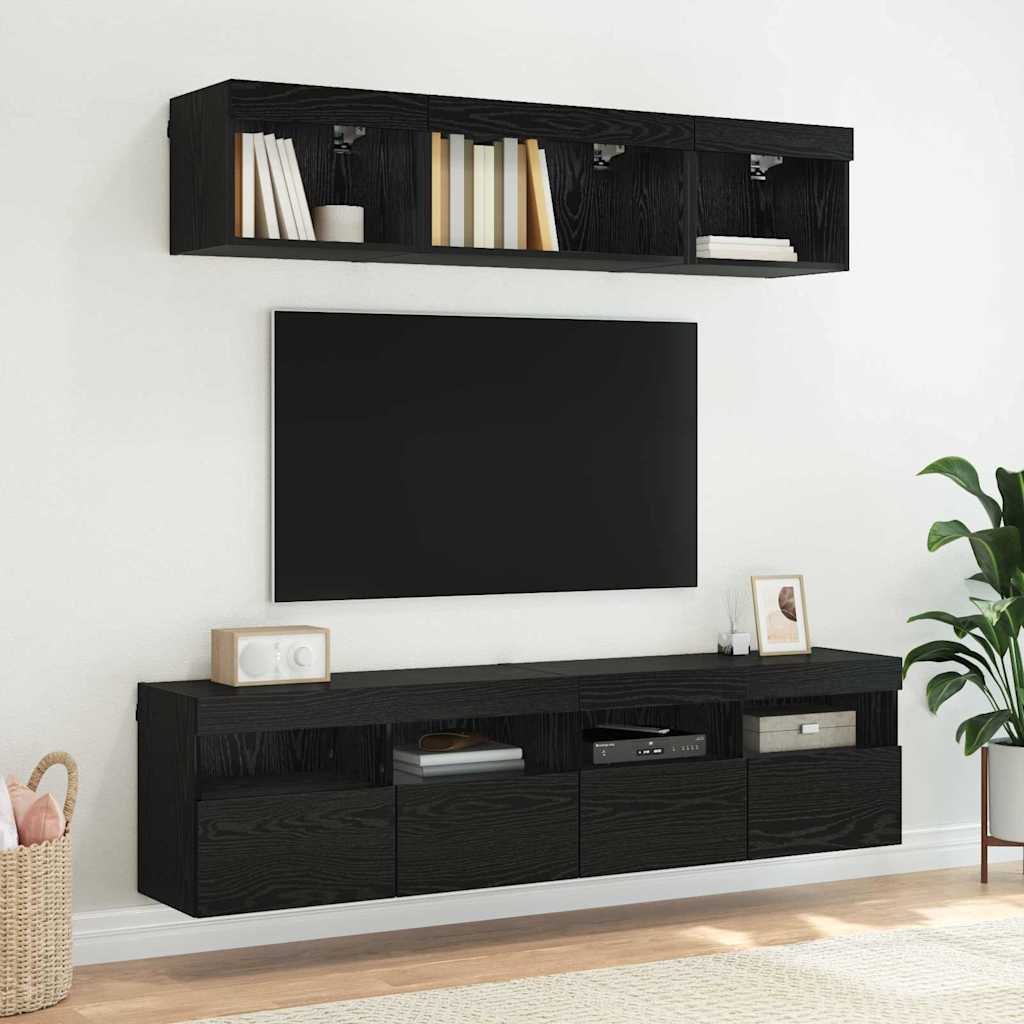 TV Wall Cabinets with LED 2 pcs Black Oak 80 x 30 x 40 cm