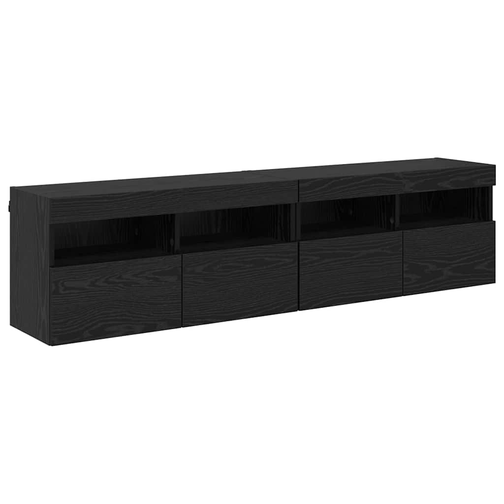 TV Wall Cabinets with LED 2 pcs Black Oak 80 x 30 x 40 cm