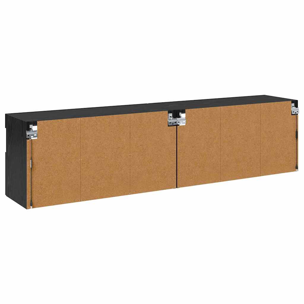 TV Wall Cabinets with LED 2 pcs Black Oak 80 x 30 x 40 cm
