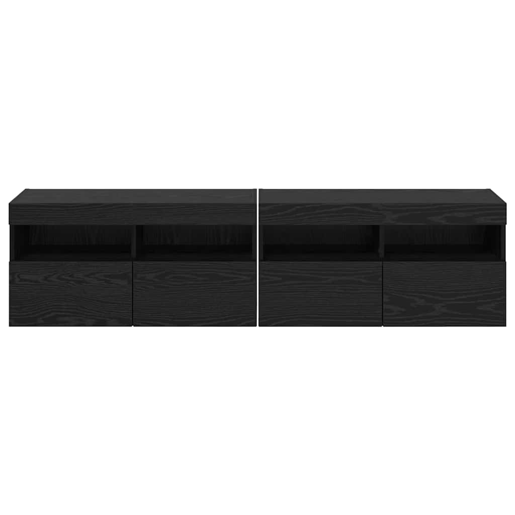 TV Wall Cabinets with LED 2 pcs Black Oak 80 x 30 x 40 cm