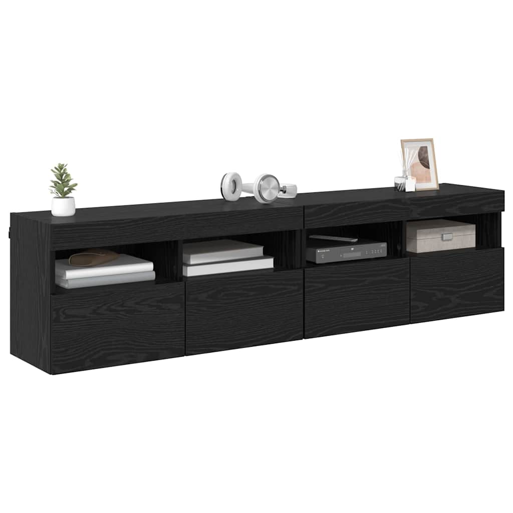 TV Wall Cabinets with LED 2 pcs Black Oak 80 x 30 x 40 cm