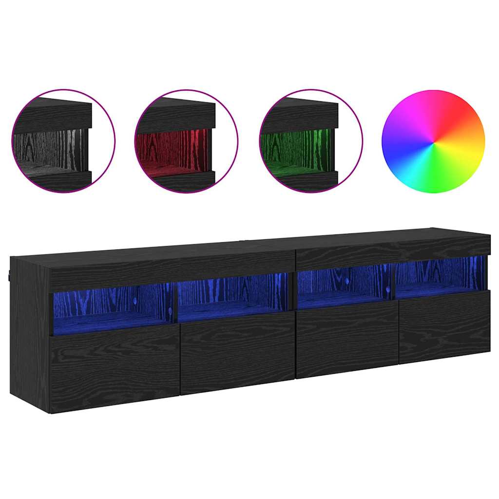 TV Wall Cabinets with LED 2 pcs Black Oak 80 x 30 x 40 cm