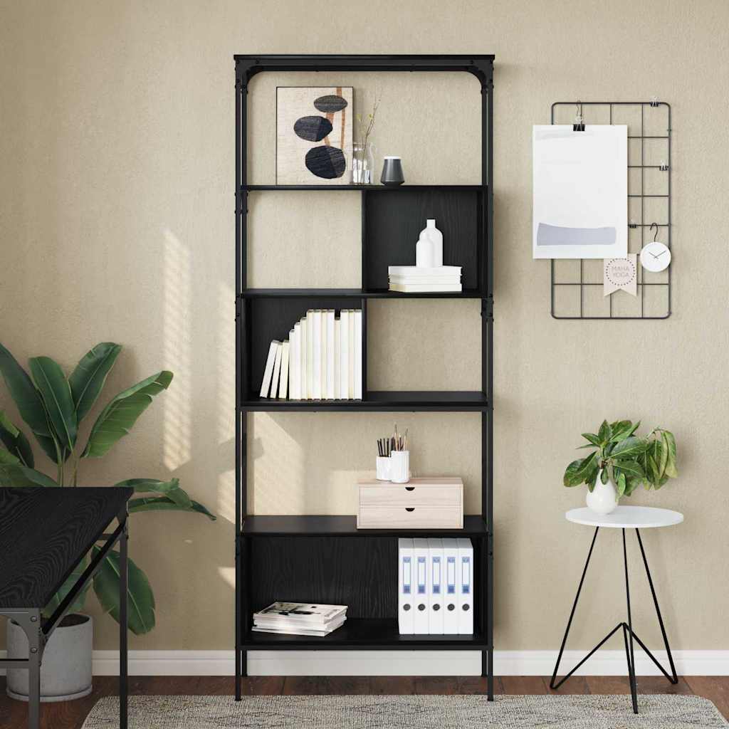 Bookcase 7-Tier 76 x 33 x 188.5 cm Engineered Wood Black Oak