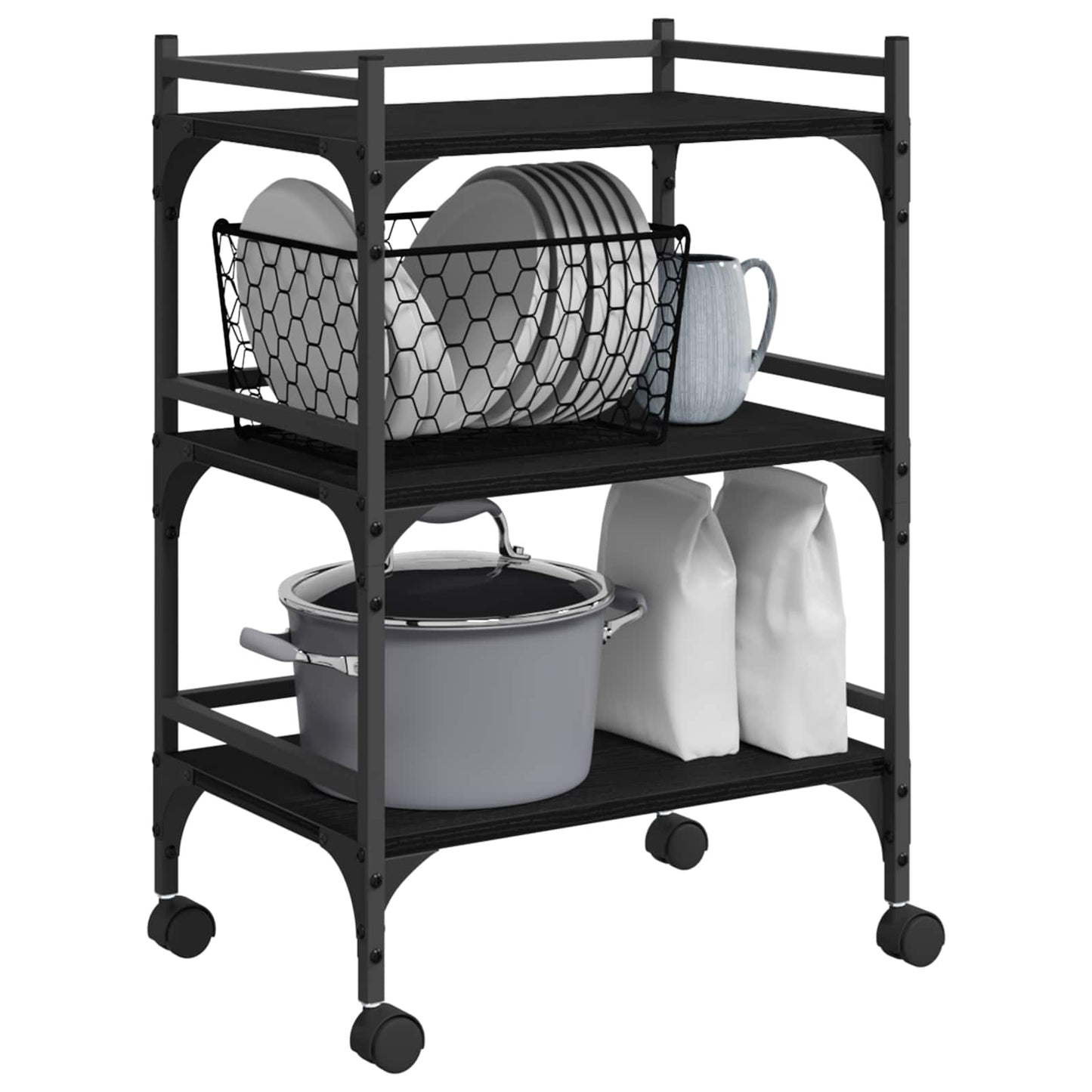 Kitchen Trolley Black Oak 50 x 35 x 75.5 cm Engineered Wood