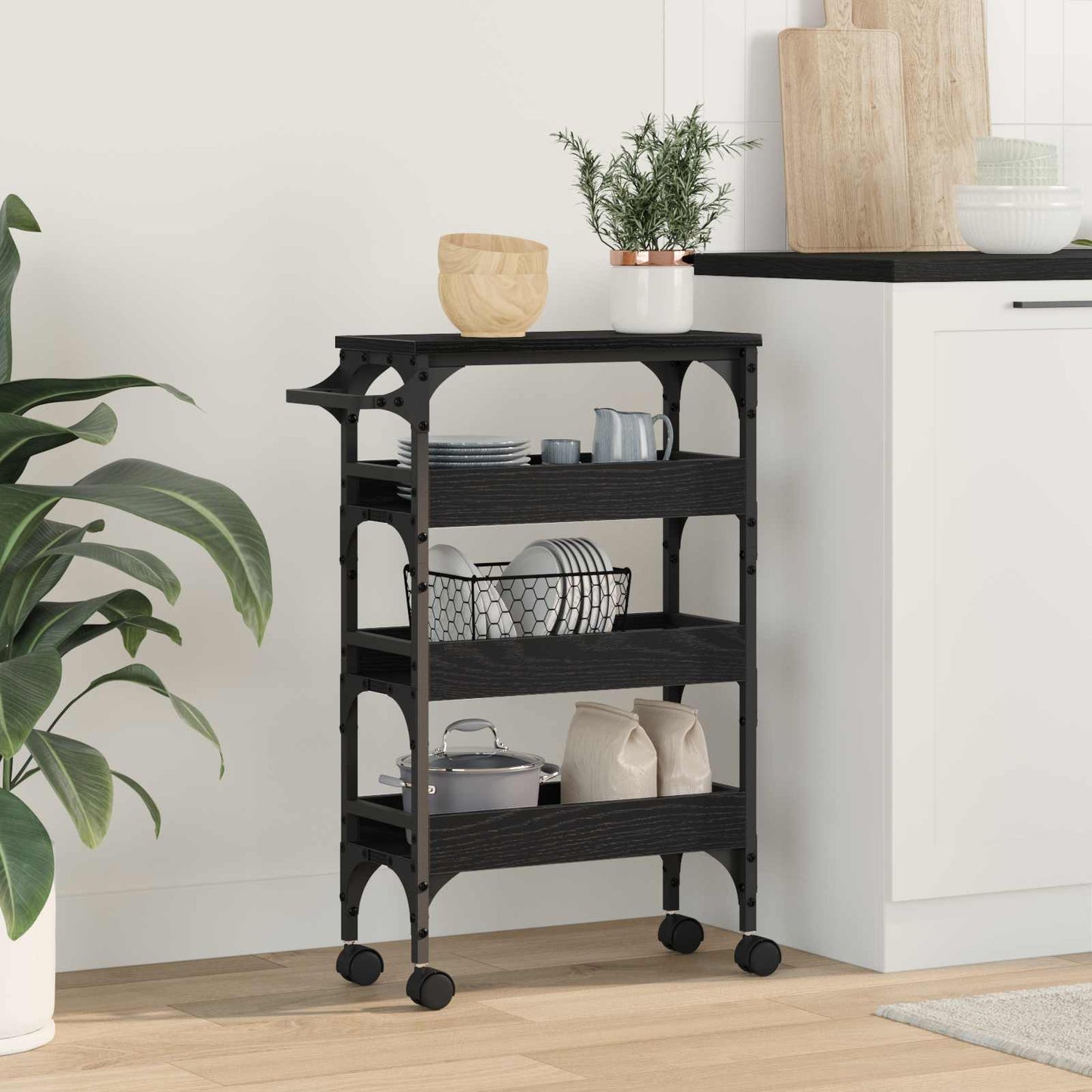 Kitchen Trolley Black Oak 53 x 20 x 76 cm Engineered Wood