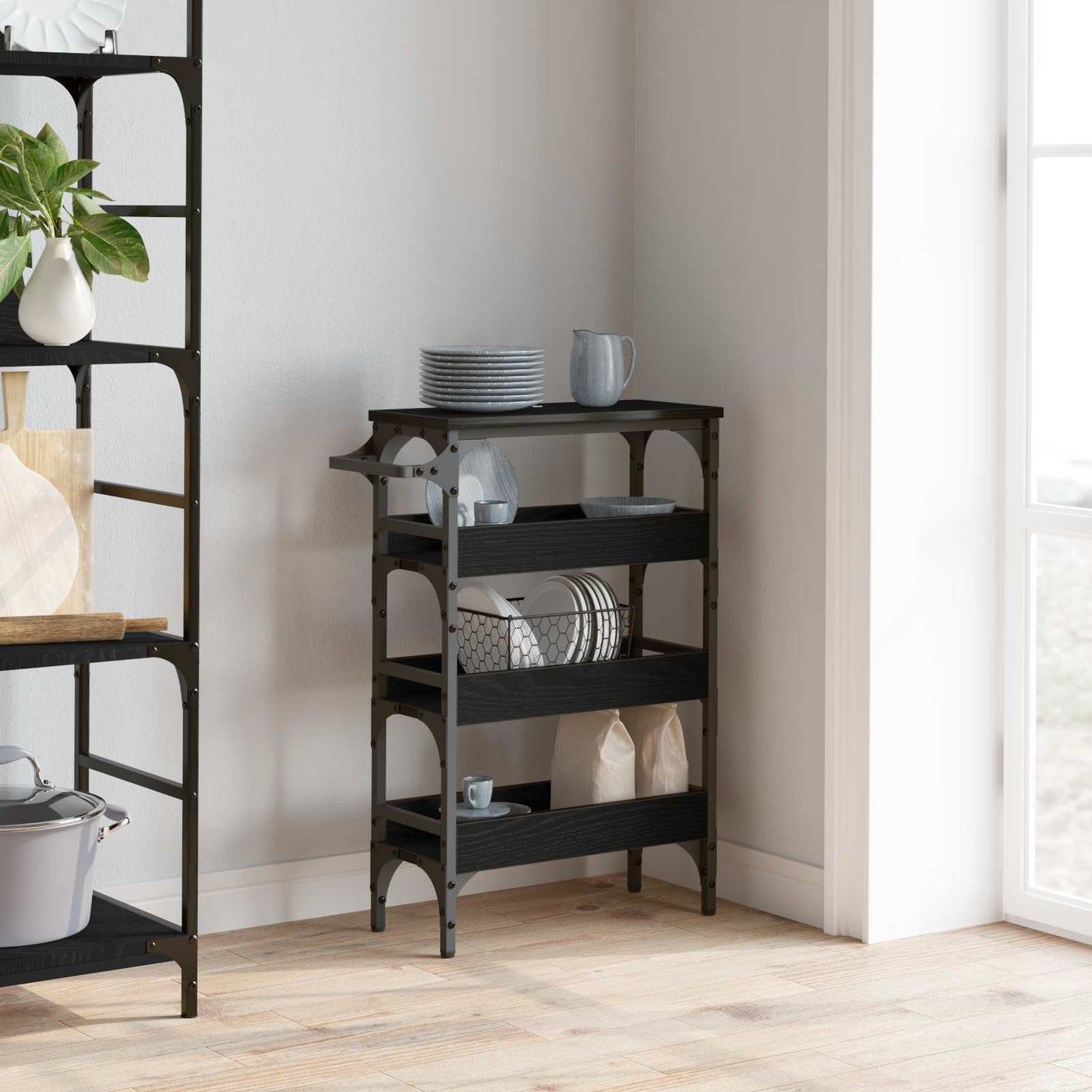Kitchen Trolley Black Oak 53 x 20 x 76 cm Engineered Wood