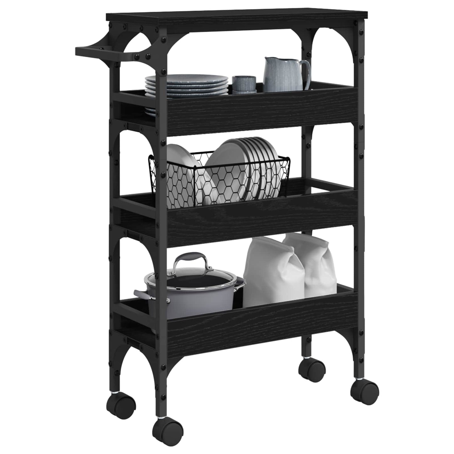 Kitchen Trolley Black Oak 53 x 20 x 76 cm Engineered Wood