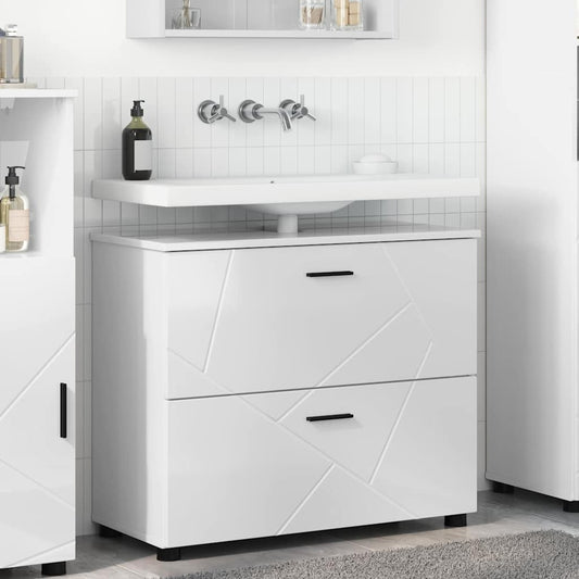 Bathroom Cabinet with Drawer High Gloss White 76.5 x 35 x 64 cm