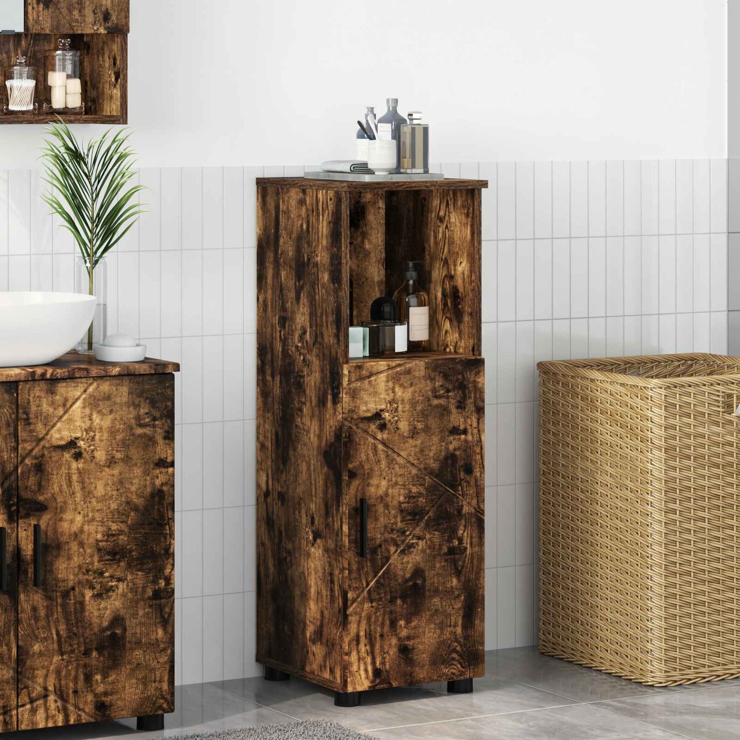 Bathroom Cabinet with Storage Smoked Oak 30 x 35 x 95 cm