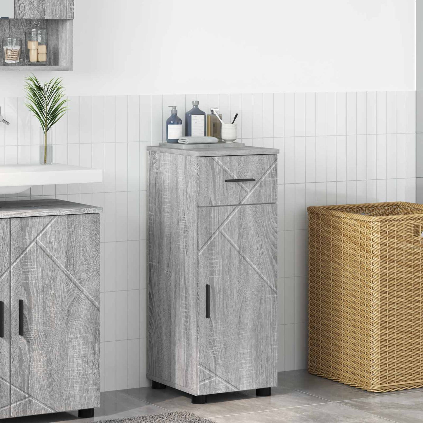 Bathroom Cabinet with Drawer Grey Sonoma 30 x 35 x 80 cm
