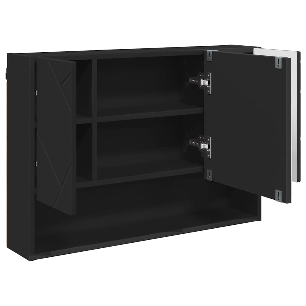 Mirror Cabinet with Door Black 80 x 17 x 55 cm Engineered Wood