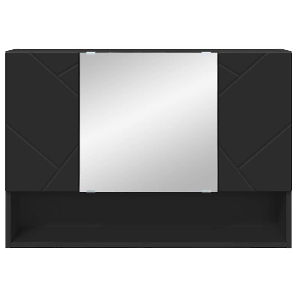 Mirror Cabinet with Door Black 80 x 17 x 55 cm Engineered Wood