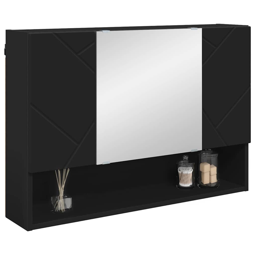 Mirror Cabinet with Door Black 80 x 17 x 55 cm Engineered Wood