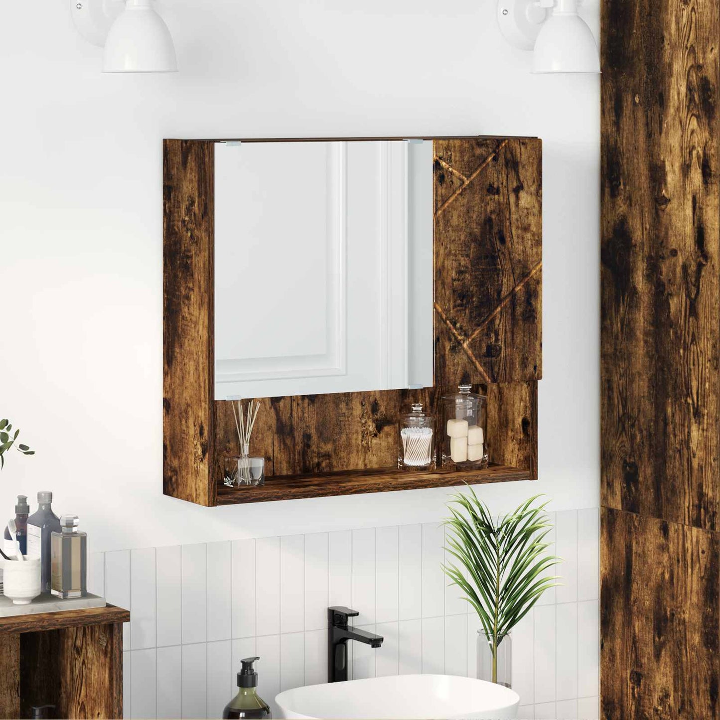 Mirror Cabinet Smoked Oak 59 x 17 x 55 cm Engineered Wood