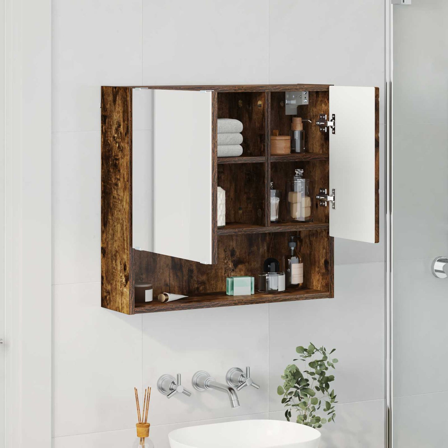 Mirror Cabinet Smoked Oak 59 x 17 x 55 cm Engineered Wood