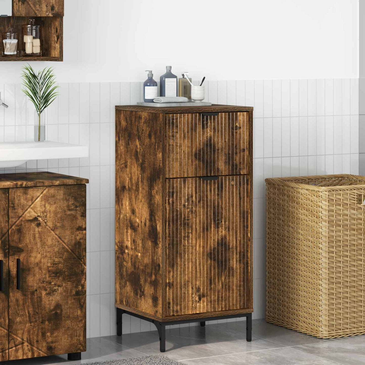 Bathroom Cabinet with Drawer Smoked Oak 39.5 x 36 x 88 cm