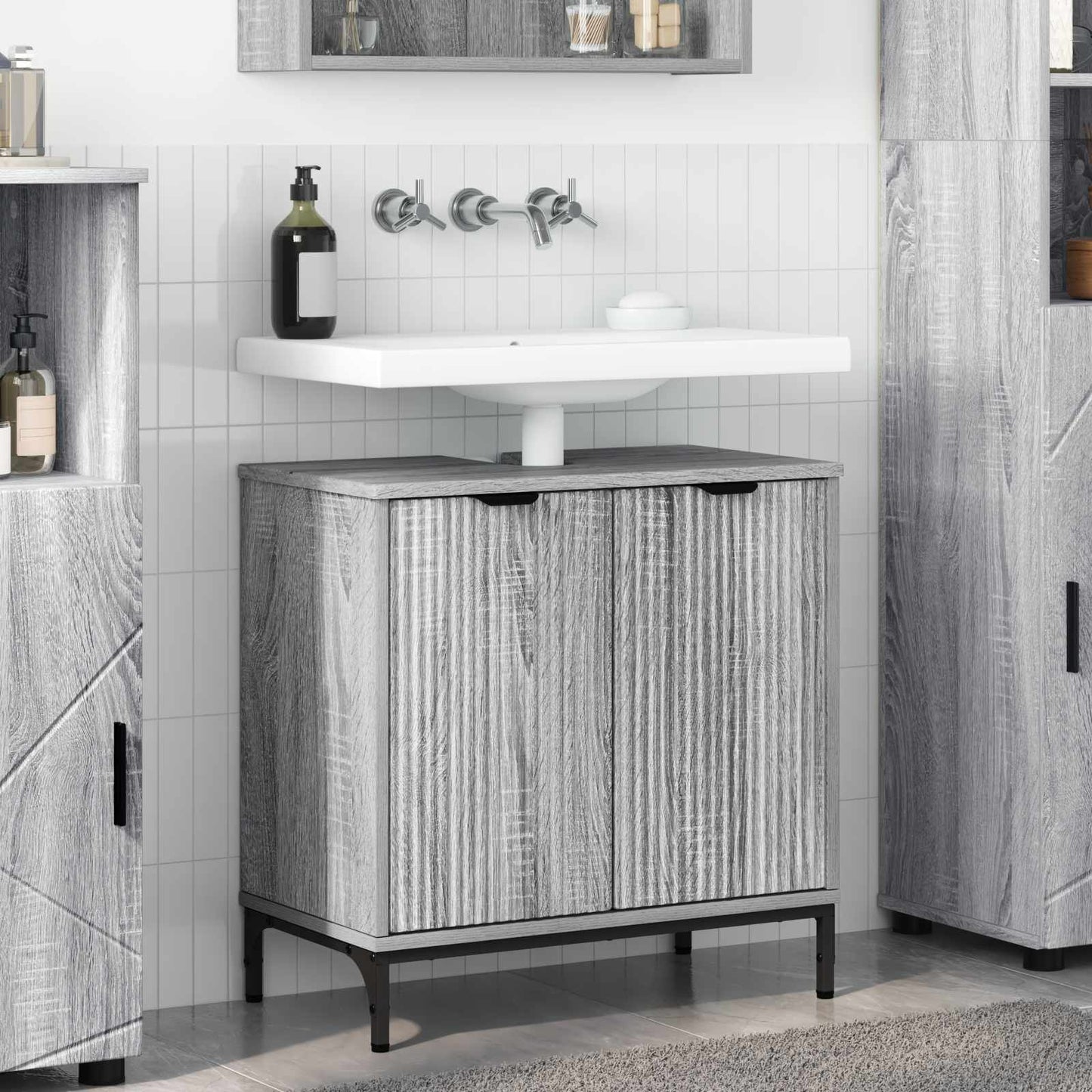 Bathroom Sink Cabinet with Door Grey Sonoma 60.5 x 33.5 x 61 cm