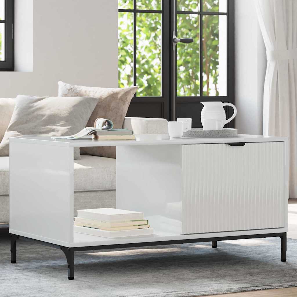 Coffee Table High Gloss White 90 x 49 x 46 cm Engineered Wood