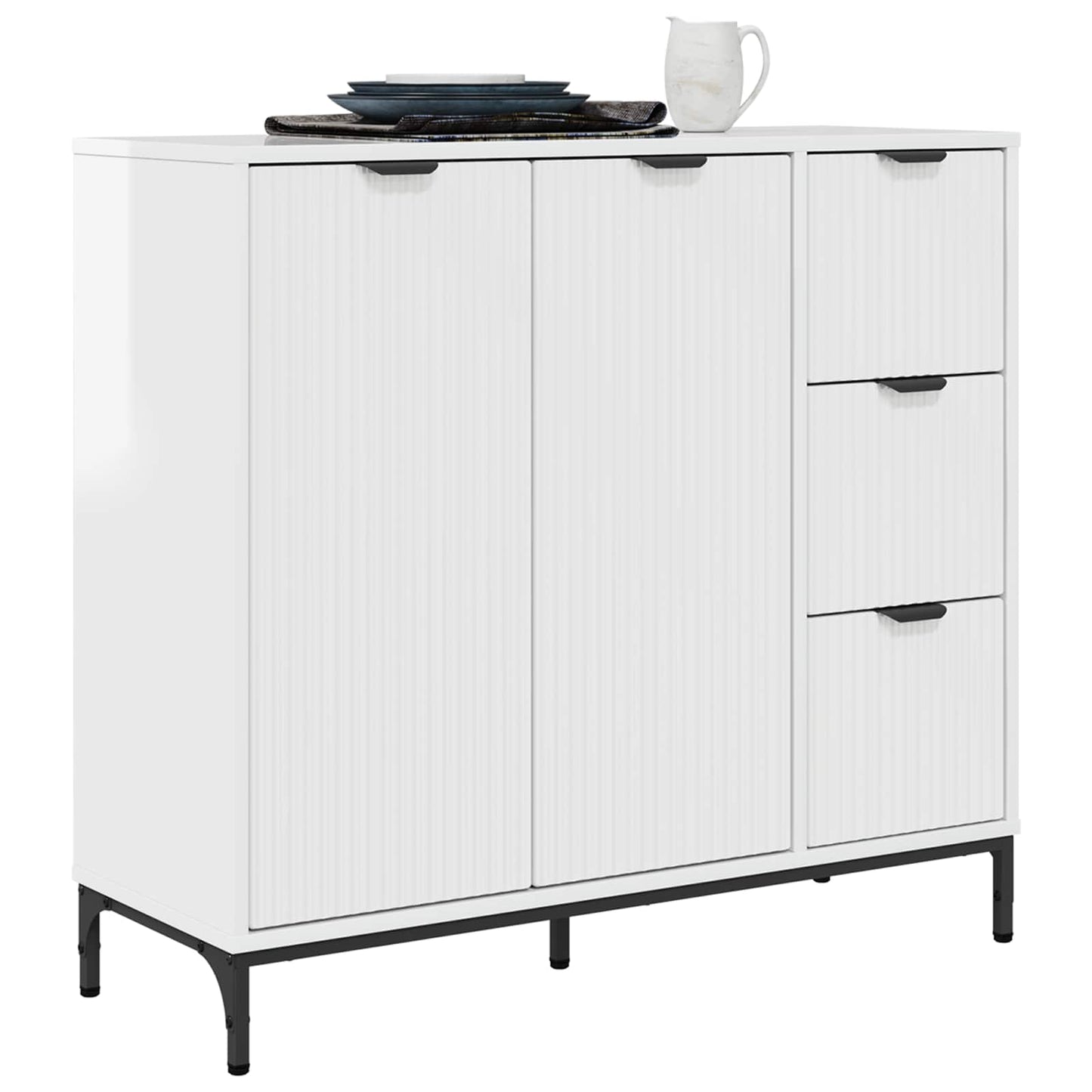 Sideboard High Gloss White 89.5 x 33 x 82 cm Engineered Wood