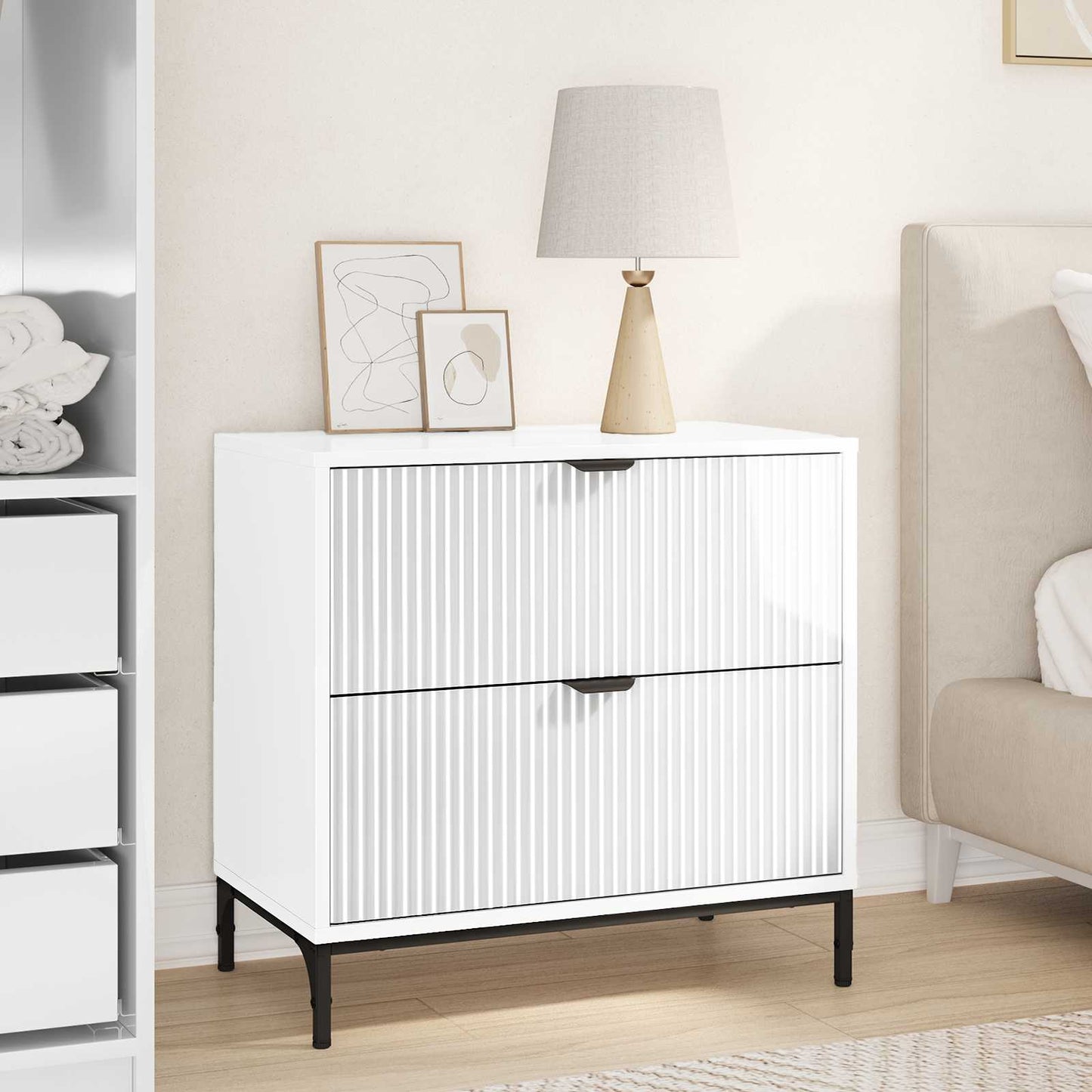 Bedside Table High gloss white 63.5 x 36 x 61 cm