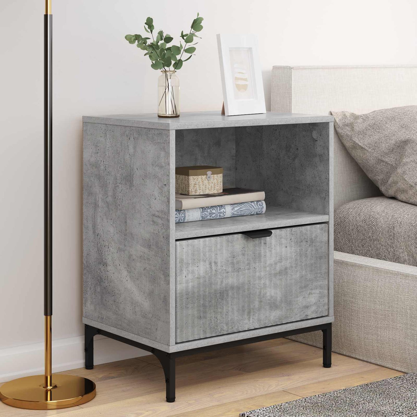 Bedside Cabinet with Drawer 2 pcs Concrete grey 49 x 36 x 61 cm