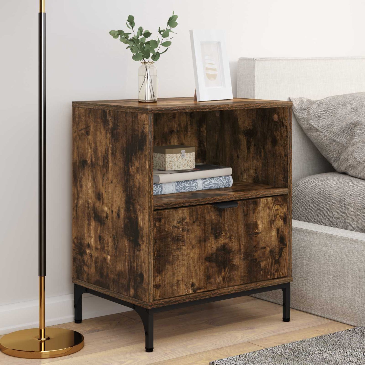 Bedside Cabinet with Drawer 2 pcs Smoked oak 49 x 36 x 61 cm