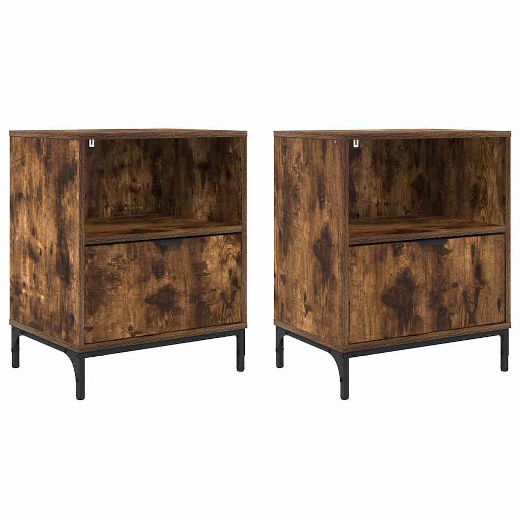 Bedside Cabinet with Drawer 2 pcs Smoked oak 49 x 36 x 61 cm