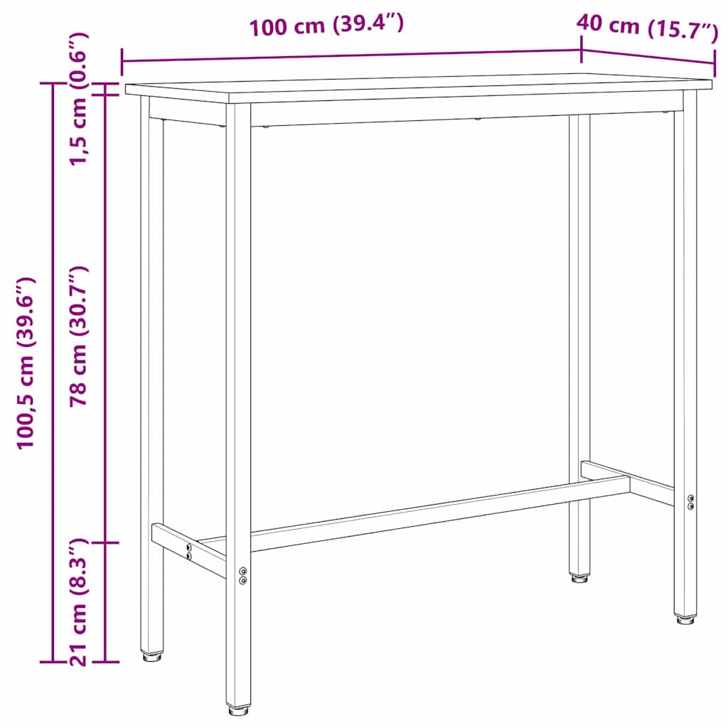 Table Smoked Oak 100 x 40 x 100.5 cm Engineered Wood and Steel