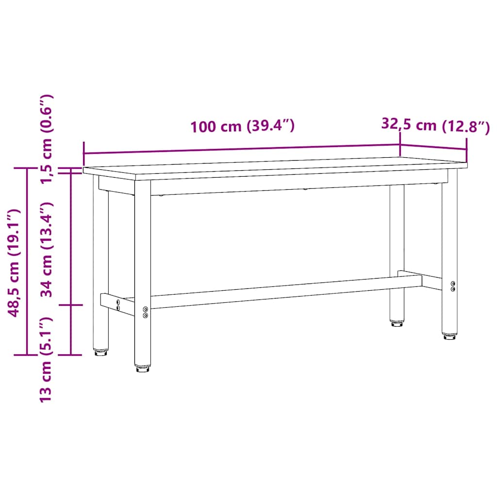 Dining Bench 100 x 32.5 x 48.5 cm Engineered Wood and Steel