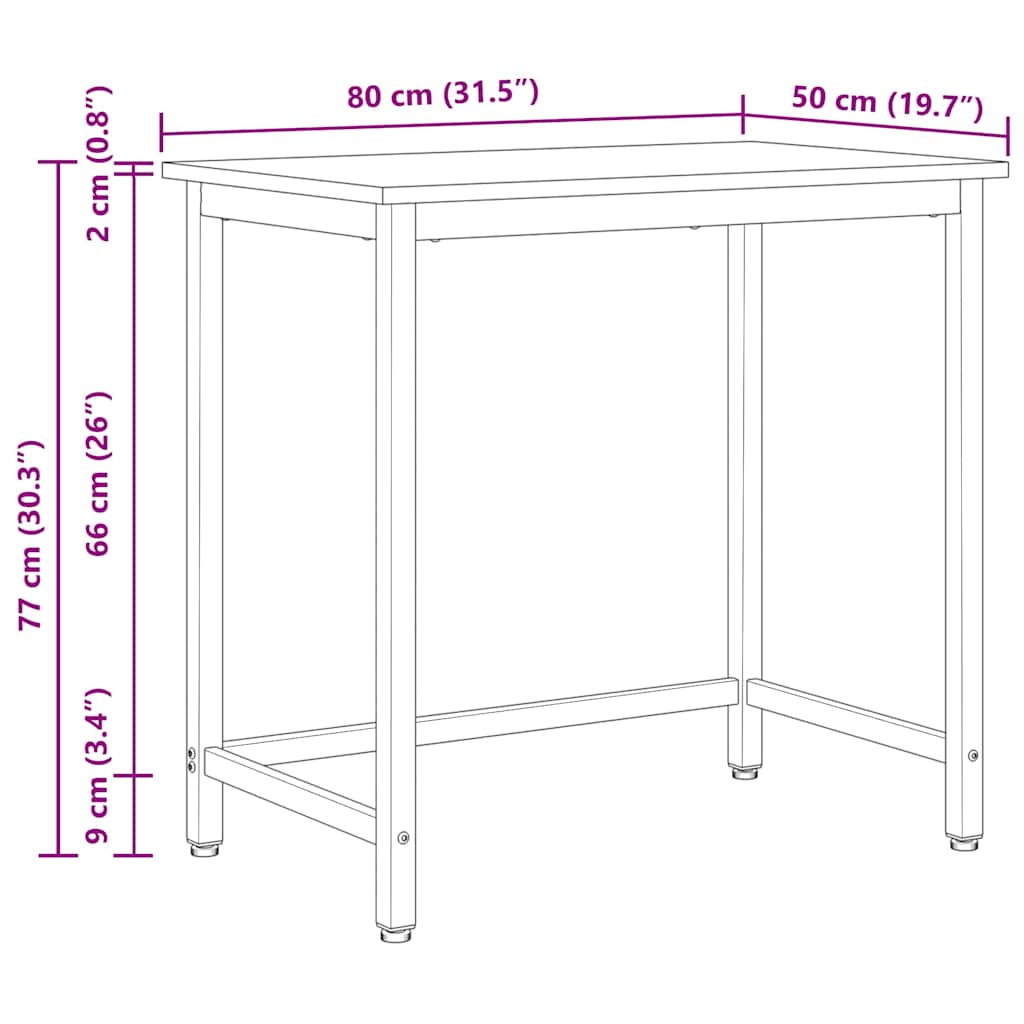 Table Natural 80 x 50 x 77 cm Engineered Wood and Steel
