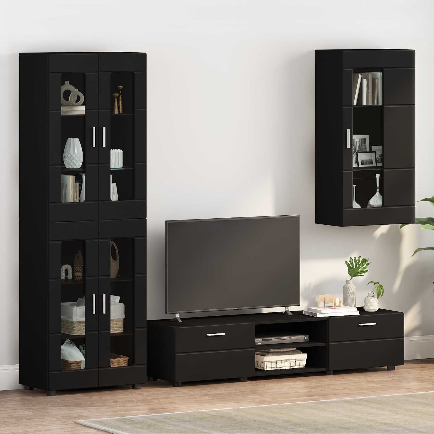 Wooden Cabinet Black Engineered Wood
