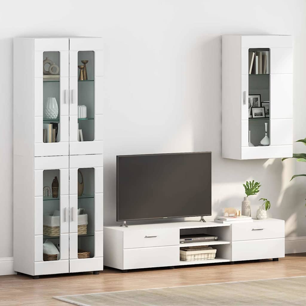 Wooden Cabinet with Storage High Gloss White 50 x 29 x 100 cm