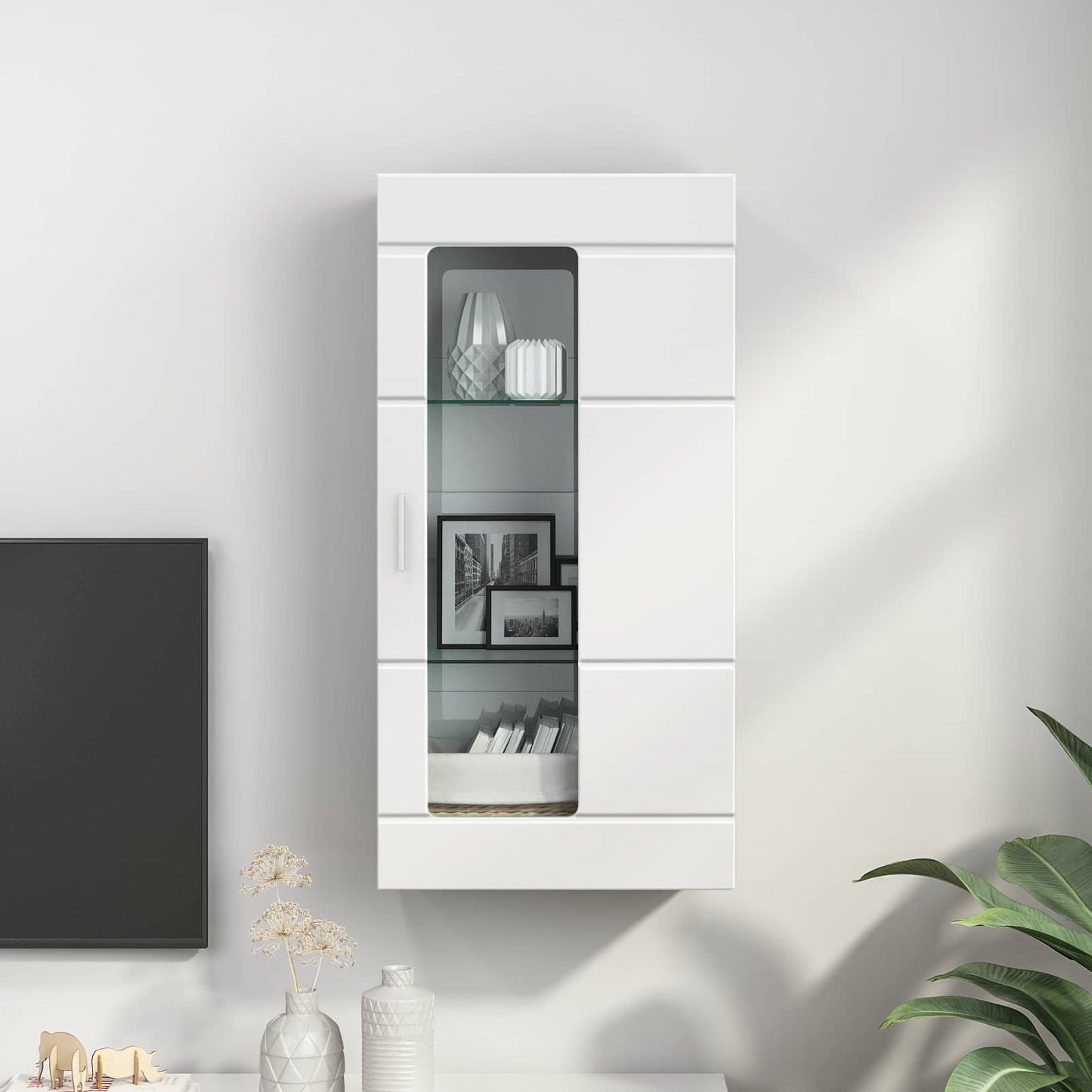 Wooden Cabinet with Storage High Gloss White 50 x 29 x 100 cm