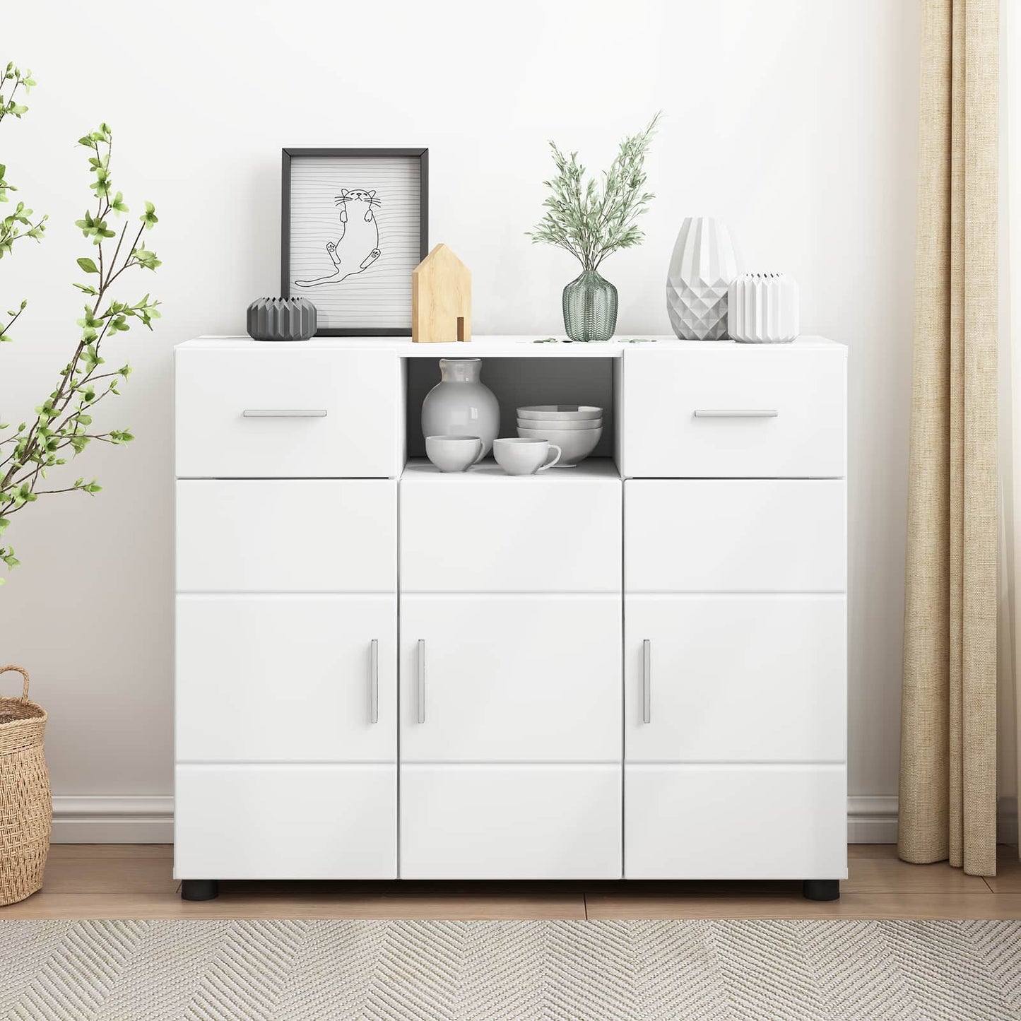 Wooden Cabinet White Engineered Wood